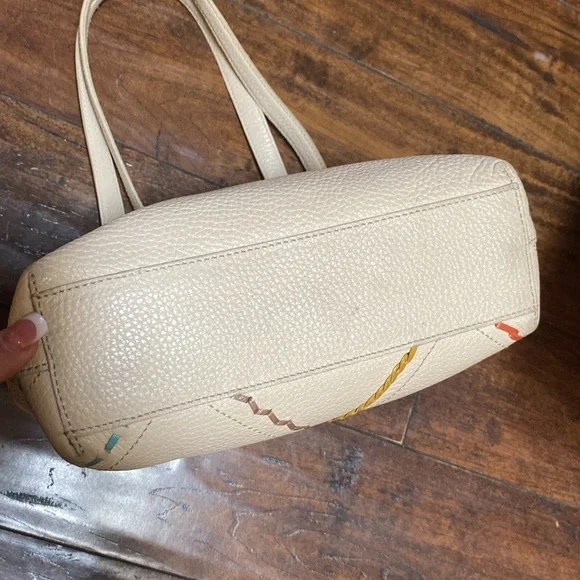 Brighton Purse Beige Leather Tote Double Strap Colorful Stitching - Picture 5 of 7